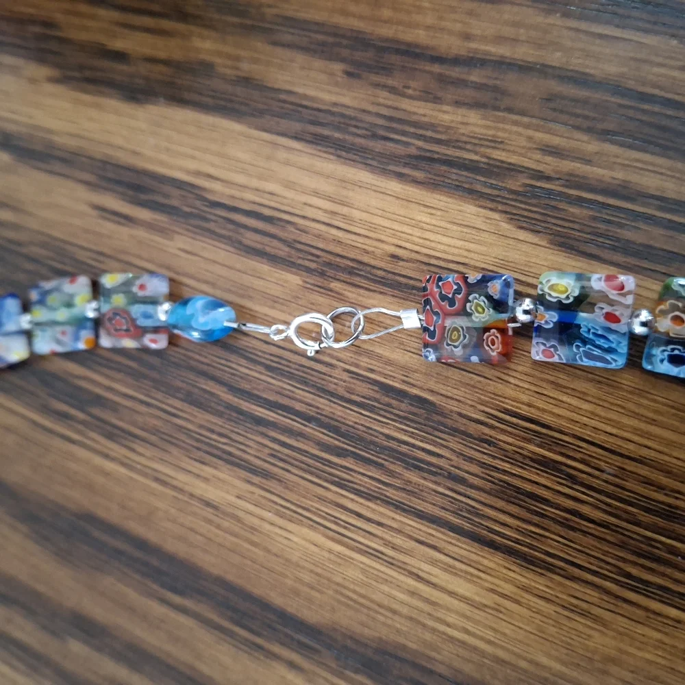Necklace Italian Millefiori Floral Square Vintage Beads 20